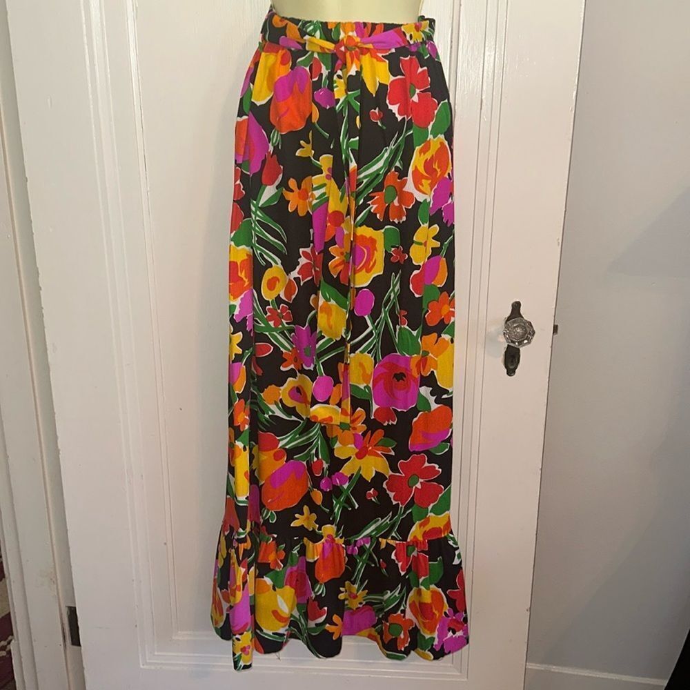Vintage 60s/70s Miss Elaine flower power cotton‎ maxi skirt with ruffled hem